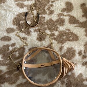 Gianni Bini Stadium Purse Tan Crossbody Bag with Circular Design